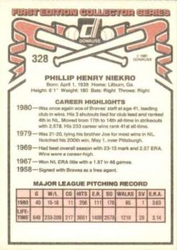 1981 Donruss #328 Phil Niekro Back
