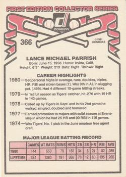 1981 Donruss #366 Lance Parrish Back