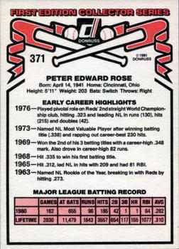 1981 Donruss #371 Pete Rose Back