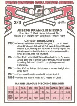 1981 Donruss #380 Joe Niekro Back