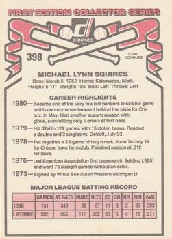 1981 Donruss #398 Mike Squires Back