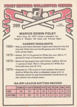 1981 Donruss #399 Marvis Foley Back