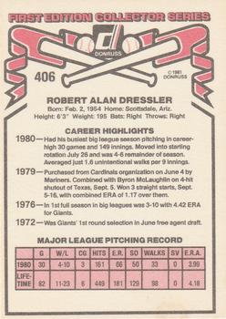 1981 Donruss #406 Rob Dressler Back