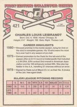 1981 Donruss #421 Charlie Leibrandt Back