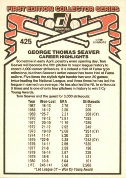 1981 Donruss #425 Tom Seaver Back