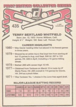 1981 Donruss #435 Terry Whitfield Back