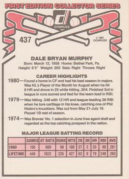 1981 Donruss #437 Dale Murphy Back