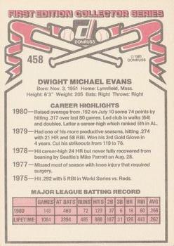 1981 Donruss #458 Dwight Evans Back