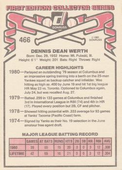 1981 Donruss #466 Dennis Werth Back