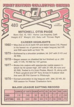 1981 Donruss #480 Mitchell Page Back