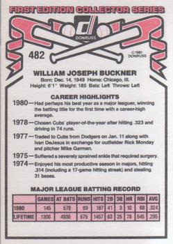 1981 Donruss #482 Bill Buckner Back