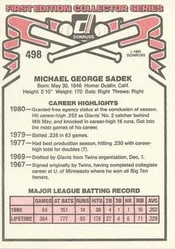 1981 Donruss #498 Mike Sadek Back
