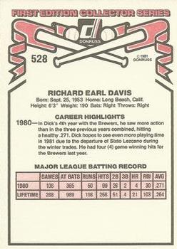 1981 Donruss #528 Dick Davis Back