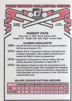 1981 Donruss #545 Bob Pate Back