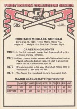 1981 Donruss #592 Rick Sofield Back