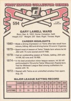 1981 Donruss #594 Gary Ward Back