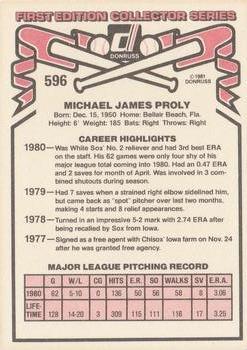 1981 Donruss #596 Mike Proly Back