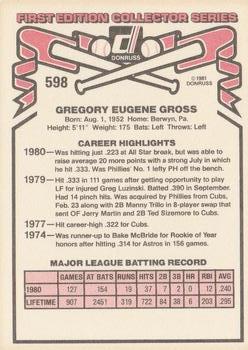 1981 Donruss #598 Greg Gross Back