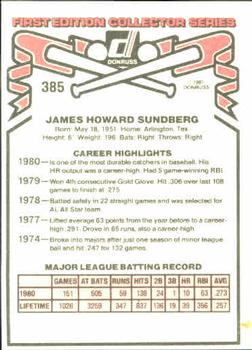 1981 Donruss #385 Jim Sundberg Back