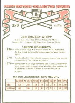 1981 Donruss #390 Ernie Whitt Back