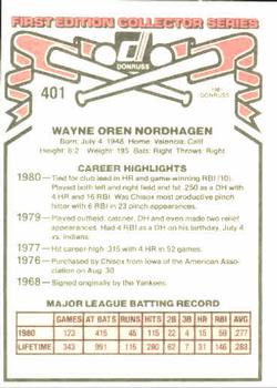 1981 Donruss #401 Wayne Nordhagen Back