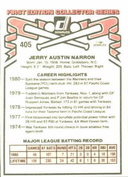 1981 Donruss #405 Jerry Narron Back