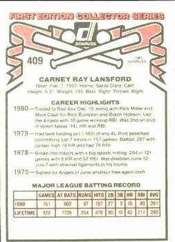 1981 Donruss #409 Carney Lansford Back