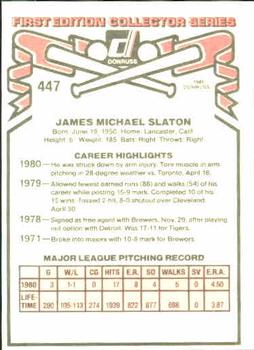 1981 Donruss #447 Jim Slaton Back