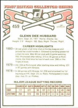 1981 Donruss #459 Glenn Hubbard Back