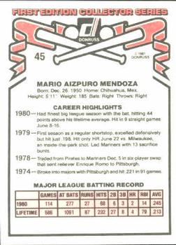 1981 Donruss #45 Mario Mendoza Back