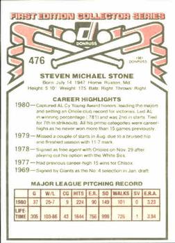 1981 Donruss #476 Steve Stone Back