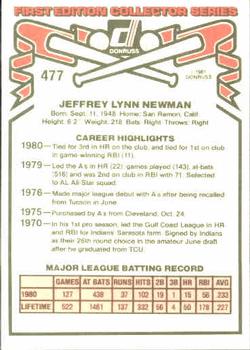 1981 Donruss #477 Jeff Newman Back