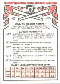 1981 Donruss #47 Glenn Abbott Back
