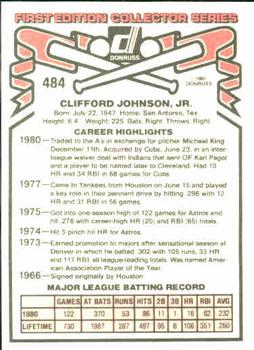 1981 Donruss #484 Cliff Johnson Back
