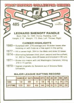 1981 Donruss #485 Lenny Randle Back