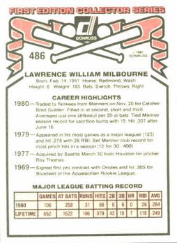 1981 Donruss #486 Larry Milbourne Back