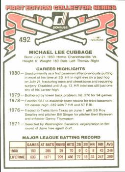 1981 Donruss #492 Mike Cubbage Back