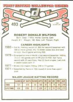 1981 Donruss #493 Rob Wilfong Back