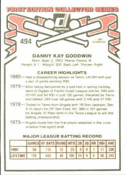 1981 Donruss #494 Danny Goodwin Back