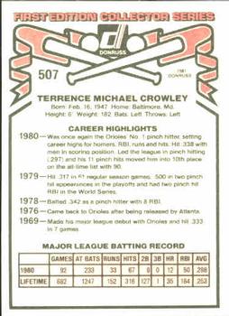 1981 Donruss #507 Terry Crowley Back