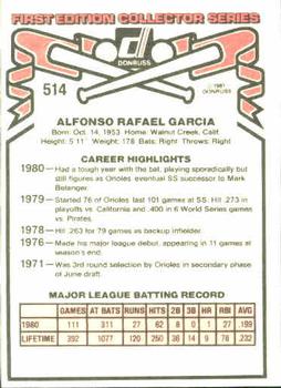1981 Donruss #514 Kiko Garcia Back