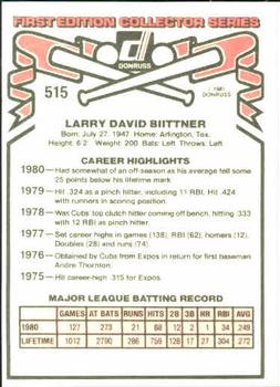 1981 Donruss #515 Larry Biittner Back