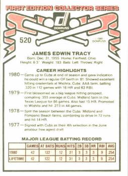1981 Donruss #520 Jim Tracy Back