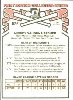 1981 Donruss #526 Mickey Hatcher Back