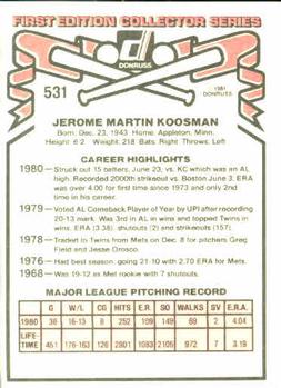 1981 Donruss #531 Jerry Koosman Back