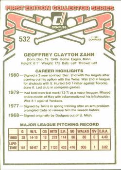 1981 Donruss #532 Geoff Zahn Back