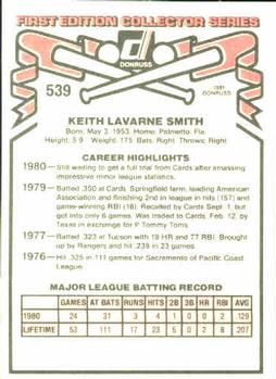 1981 Donruss #539 Keith Smith Back