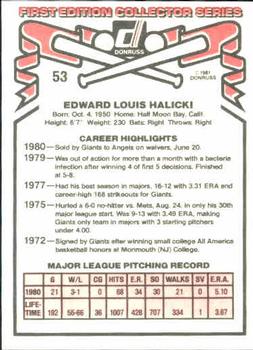 1981 Donruss #53 Ed Halicki Back