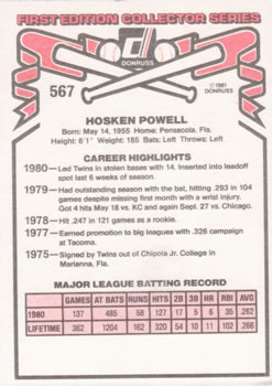 1981 Donruss #567 Hosken Powell Back