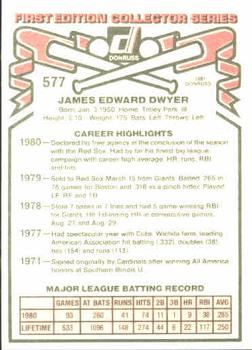 1981 Donruss #577 Jim Dwyer Back